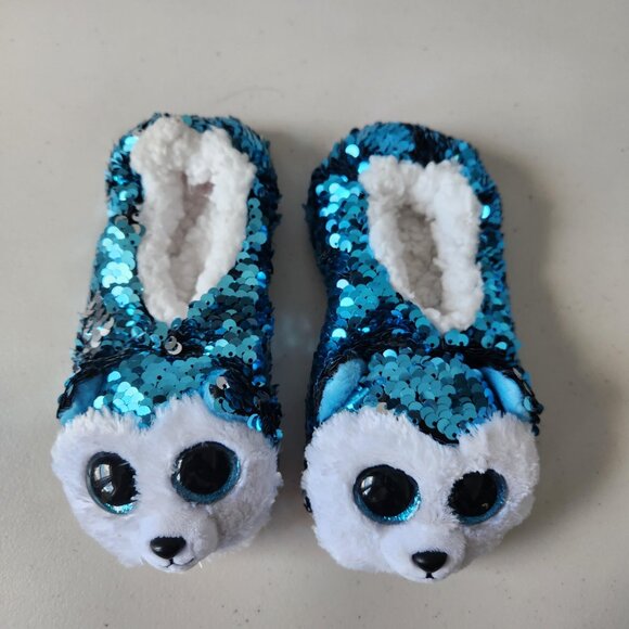 Ty Beanie Boos Slippers – Slush the Husky – Sequin Youth Size 11-13 - Picture 3 of 9